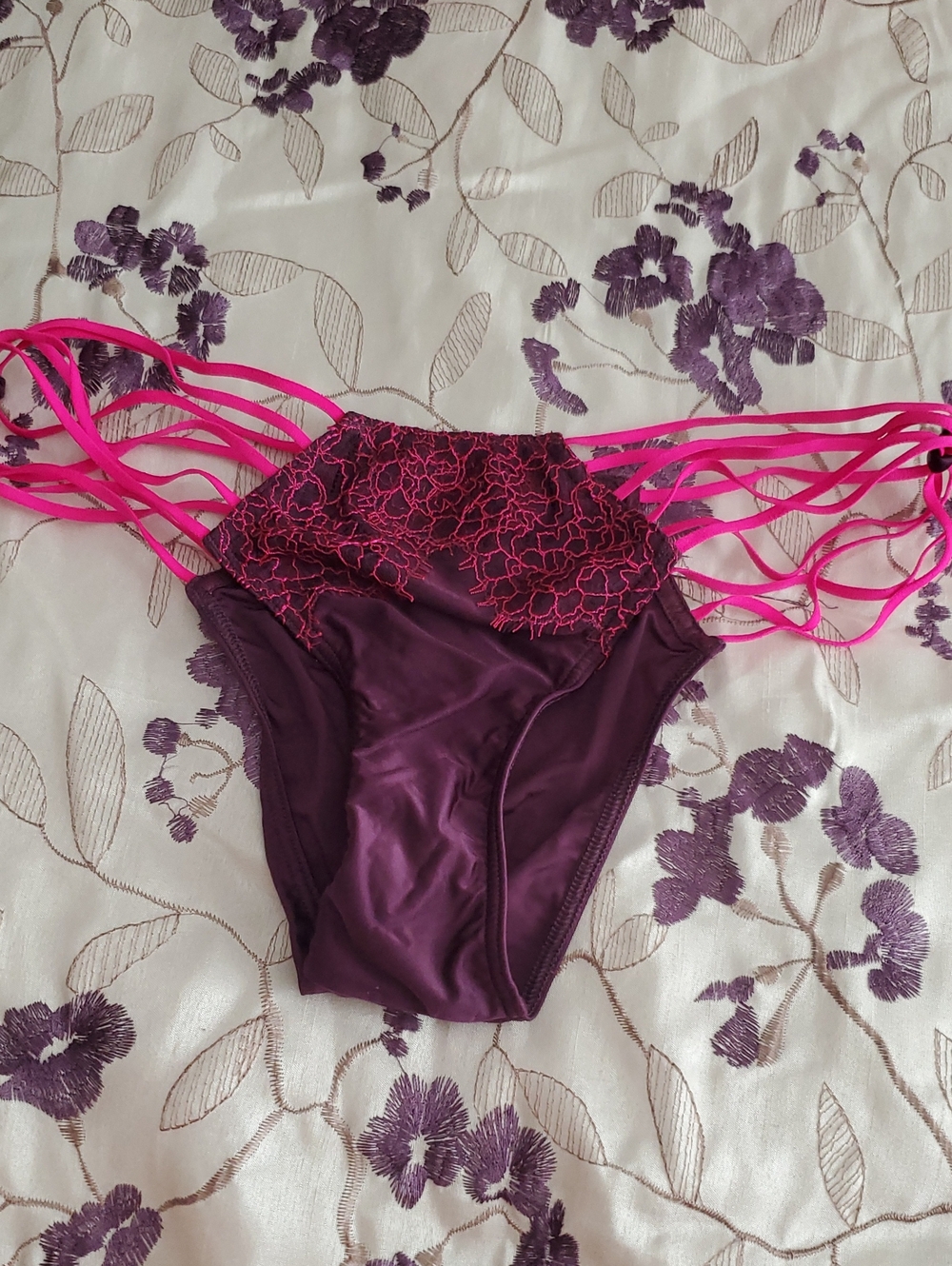 Victoria's Secret Plum Cheekini Bikini Bottom with Hot Pink Straps